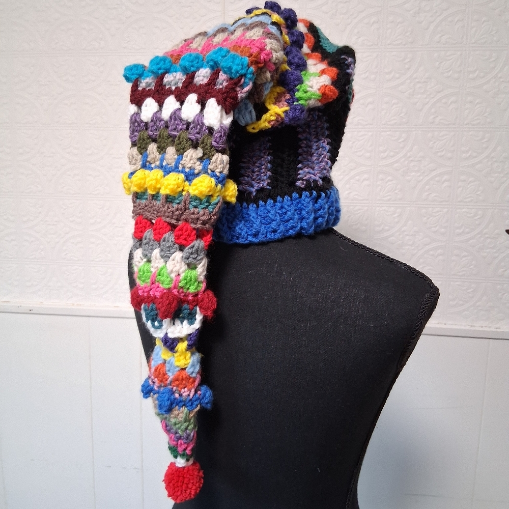 Chunky Crochet Long Tail Beanie Hat, Wizard Hat, Funky Hippie, Winter Hat,